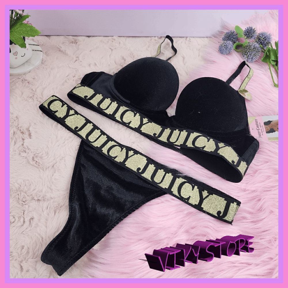 NWT Velvet Elegance: Juicy Couture Black Bra Set 34C/Medium NWT